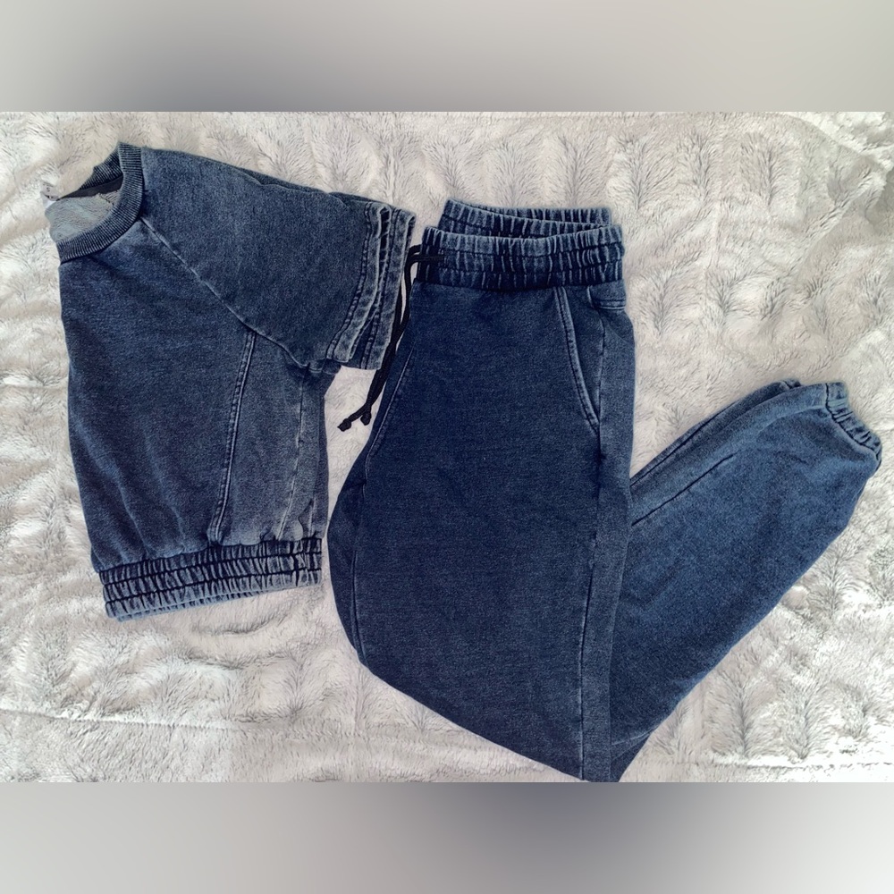 BB Dakota Textured Blue Sweat Set/ Jumpsuit